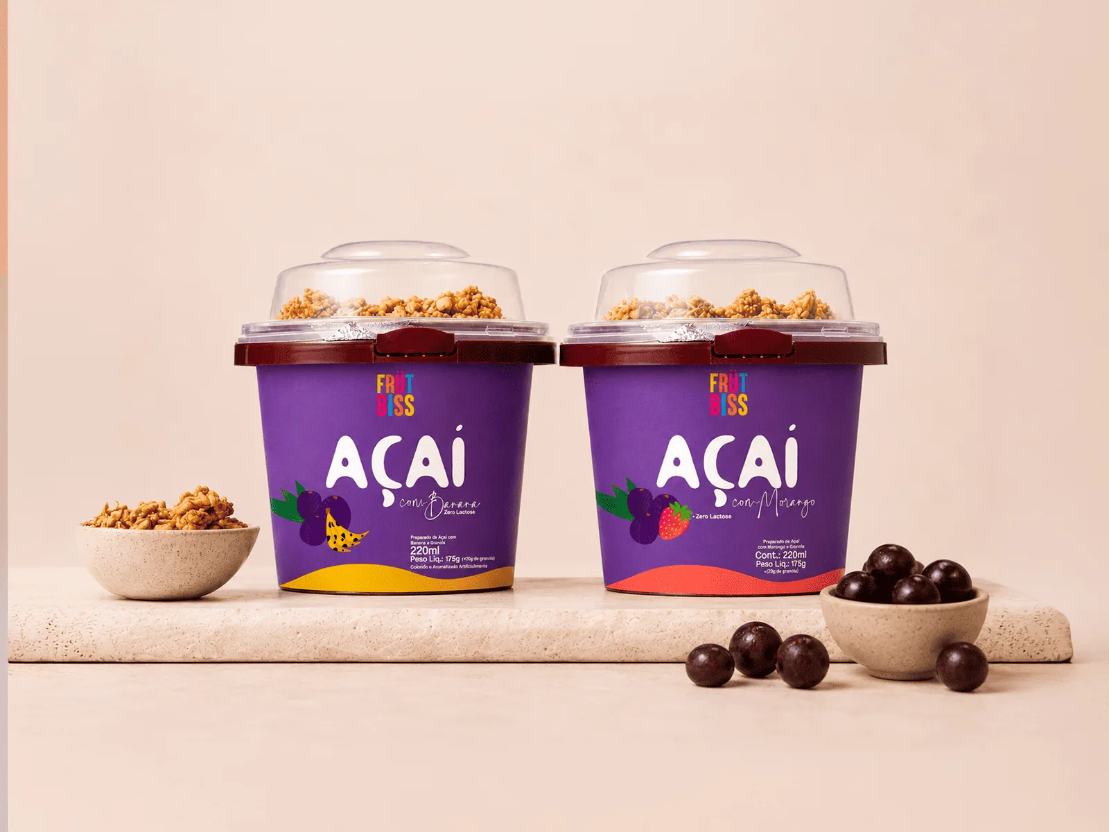 Açaí FrutBiss com granola 220 ml — com banana e com morango