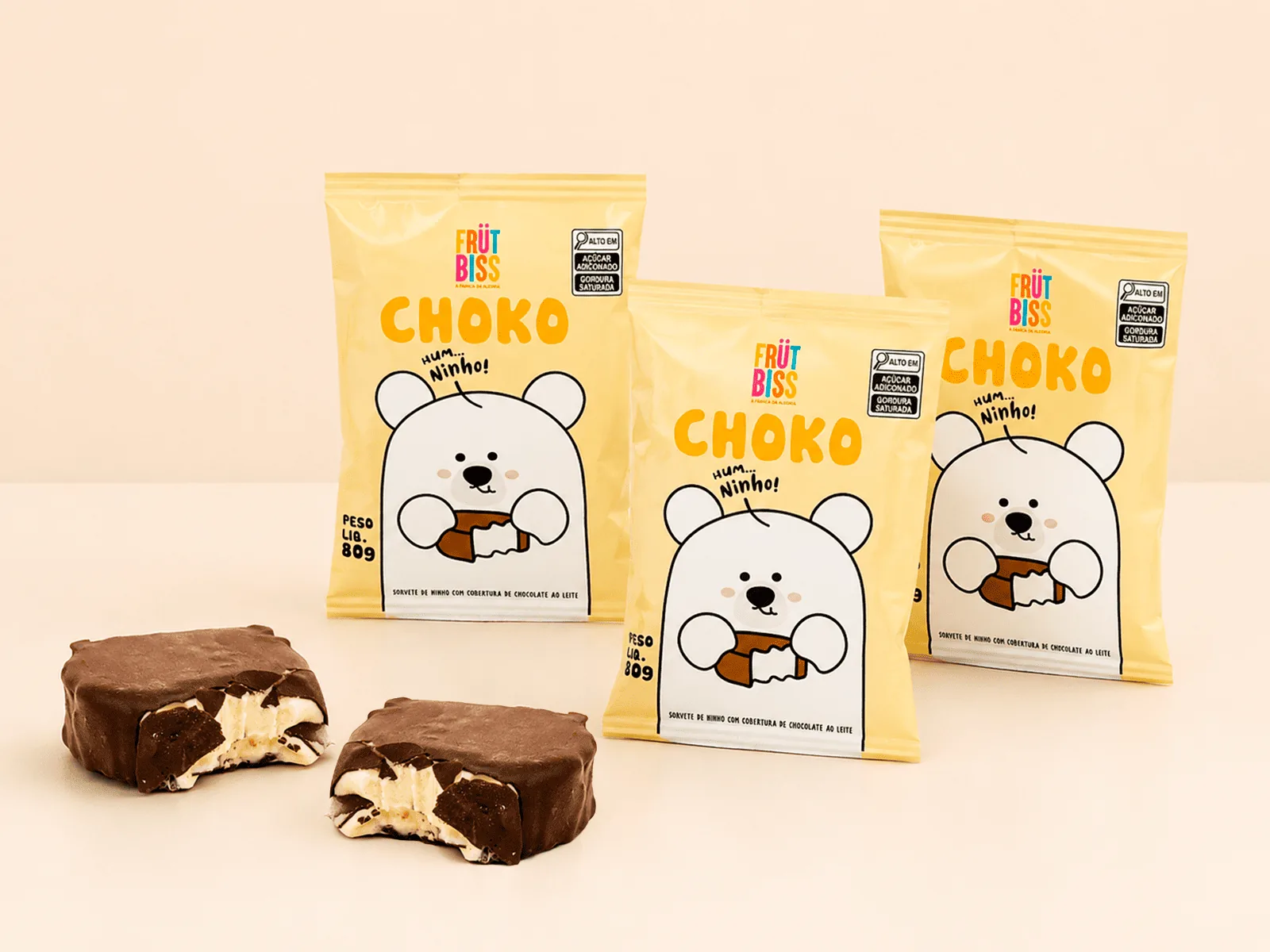 Choko FrutBiss 80 g — sorvete de ninho coberto com chocolate ao leite