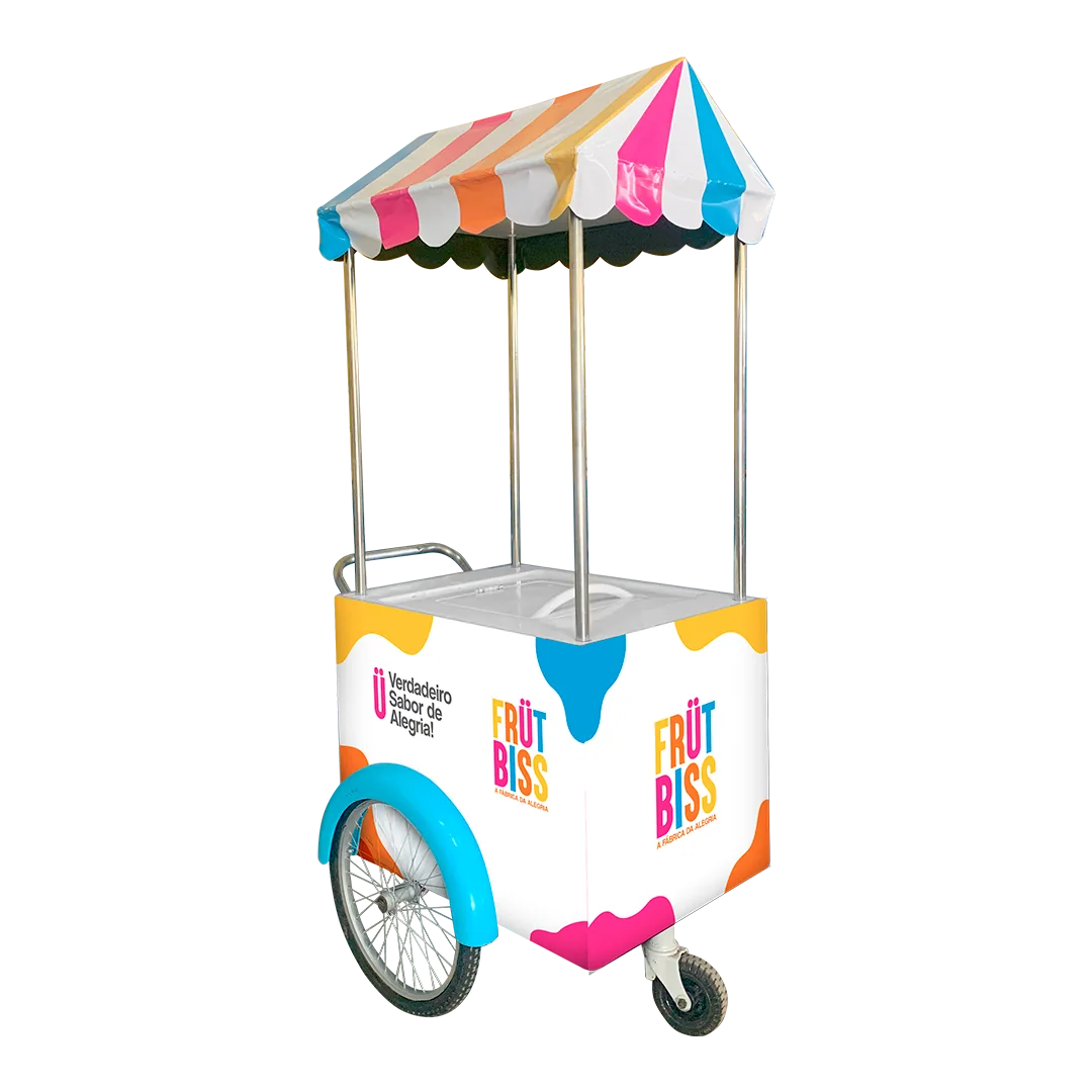 Carrinho FrutBiss de 300 picolés, com toldo listrado