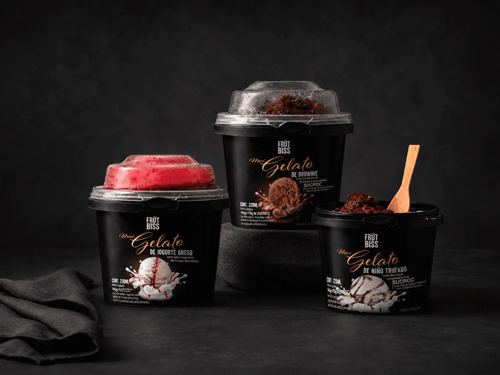 Mini Gelato FrutBiss 220 ml — iogurte grego, brownie e niño trufado