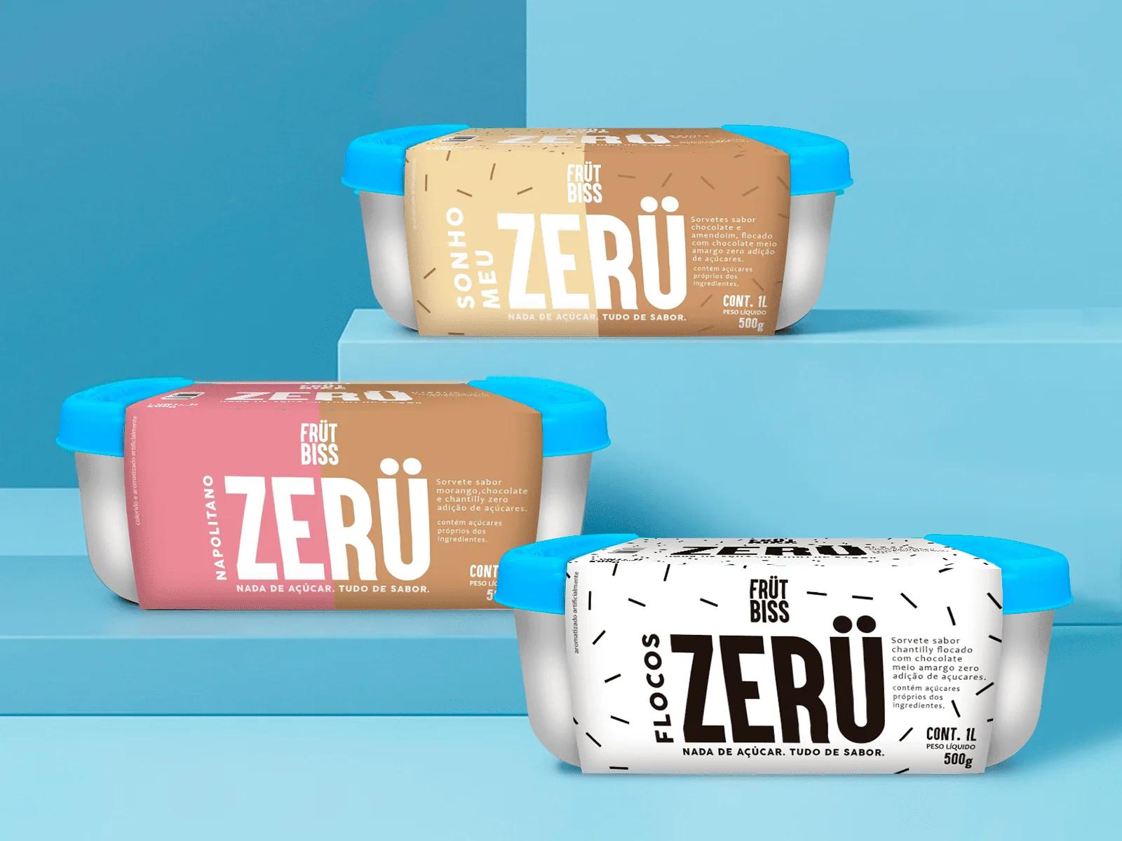Potes FrutBiss ZERÜ — sorvete sem adição de açúcar